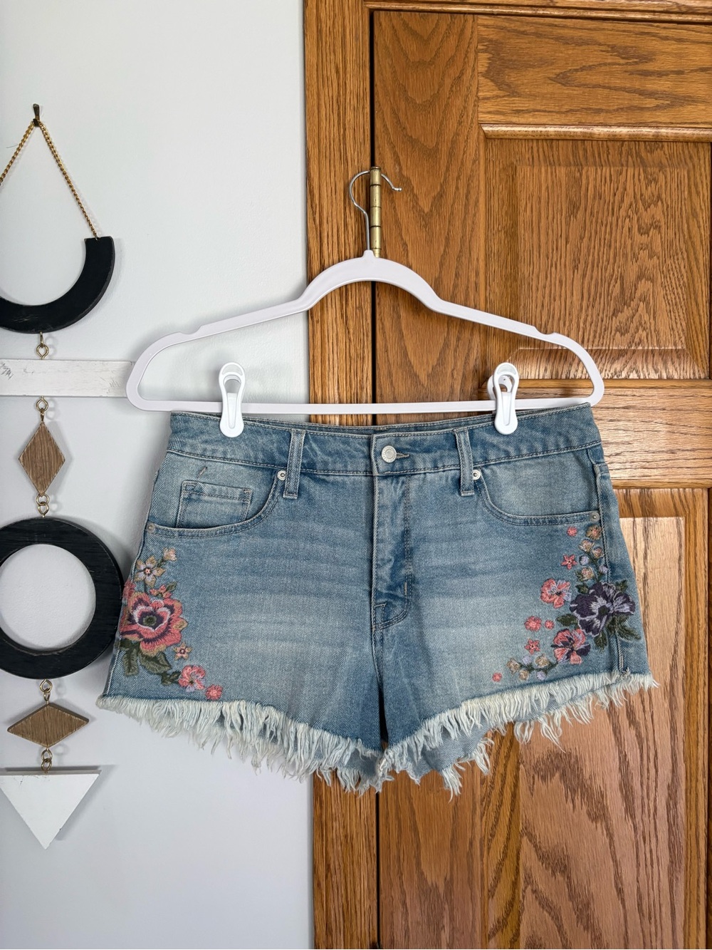 Mossimo Supply Co. Light Blue Floral Embroidered Denim Shorts